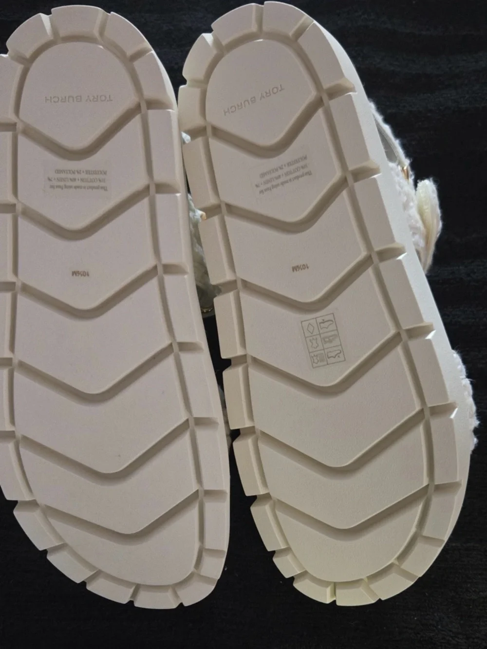 Tory Burch Cream Terry Cloth Double-Strap Sandals with Gold Logo